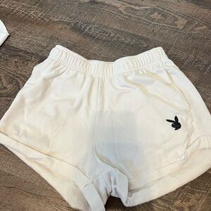 PLAYBOY White Athletic Shorts with Black Logo